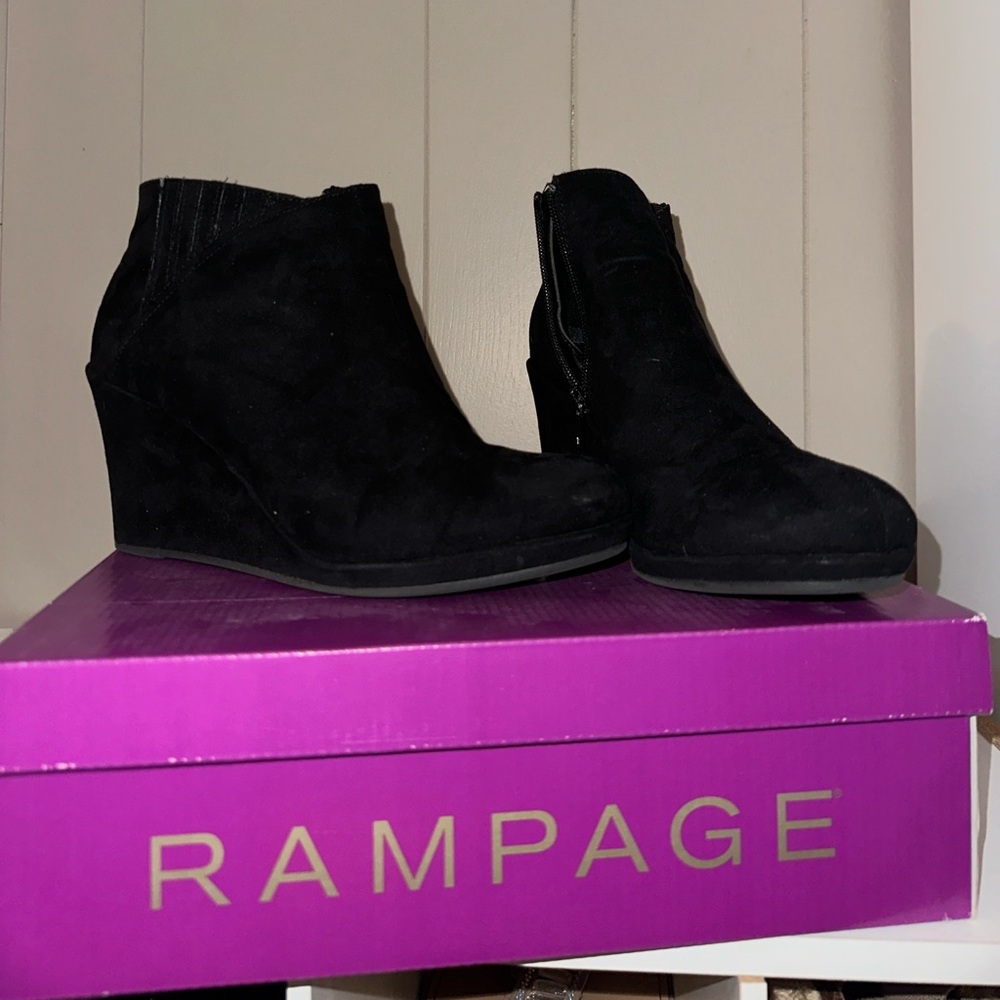 Rampage Black Suede Wedge Booties